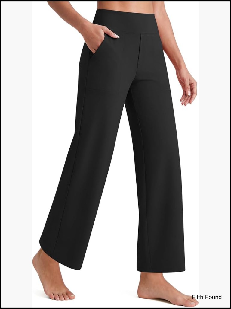 Wide Leg Ankle Pants 7/8 Length Yoga Dress Pants High Waist Stretch With